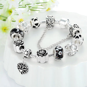 Cute Silver Charm Bracelet Lovely Black Cristal Color