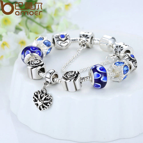 Cute Silver Charm Bracelet Lovely Blue  Cristal Color