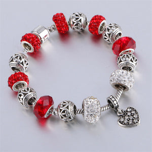 Cute Silver Charm Bracelet Lovely Red Cristal Color